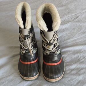 Sorel Kids Black and Cream Winter Boots with Orange Stripe